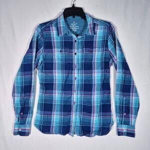 Khul Blue Plaid Flannel Womens size Small Long Sleeve